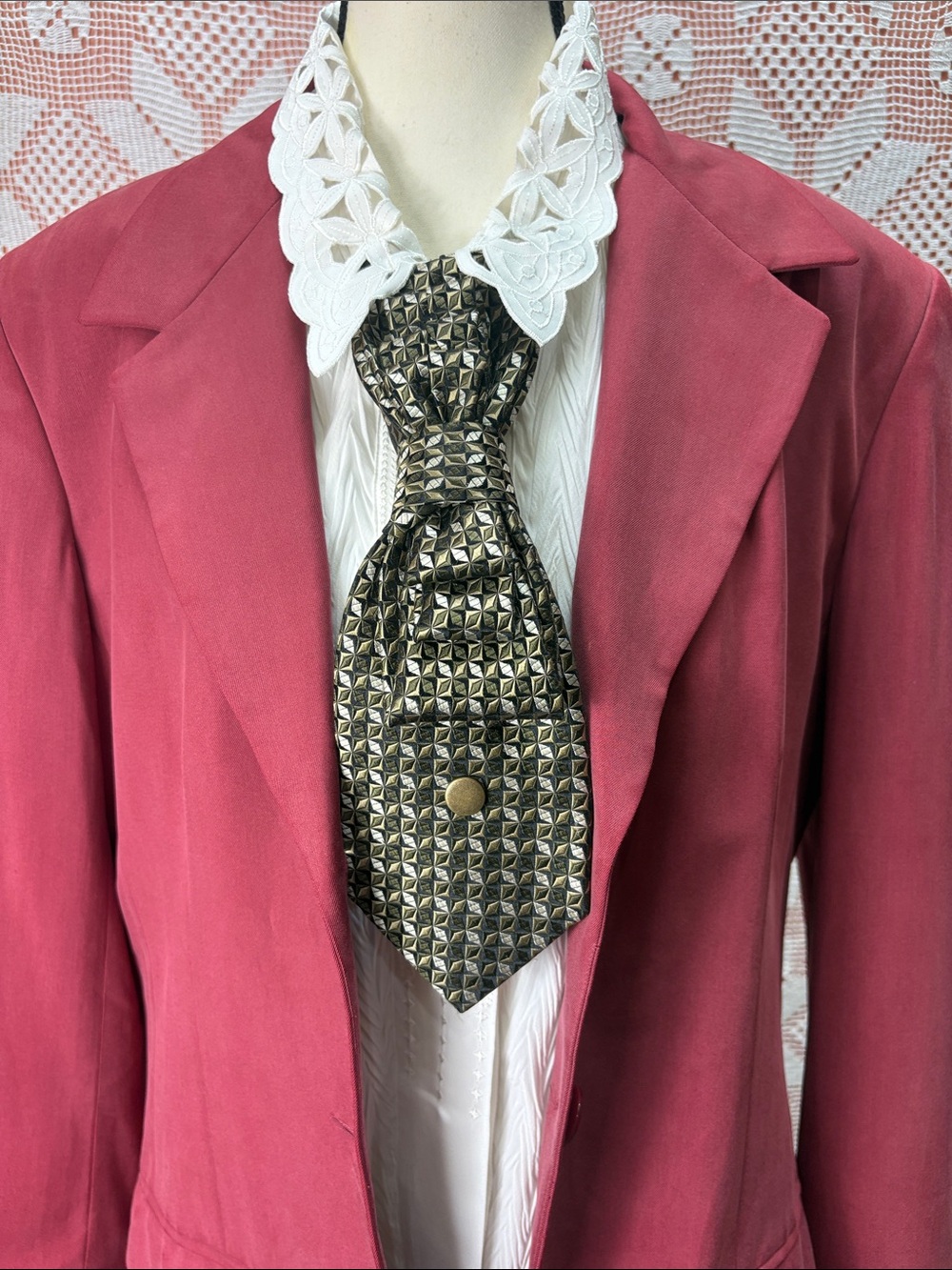 Upcycled Vintage Necktie Jabot / Statement Neck Tie